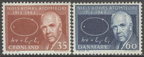 Danmark - F  443-444 b Niels Bohr - Nobelpristagare - Atomteori, 2 kpl **