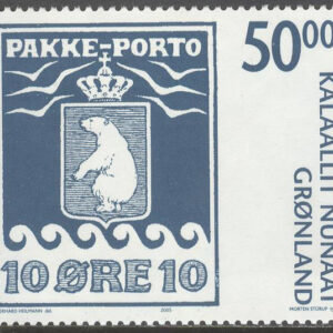 Grönland – F  445 PAKKE-PORTO märke 100 år – 50.00 kr, märke kpl **
