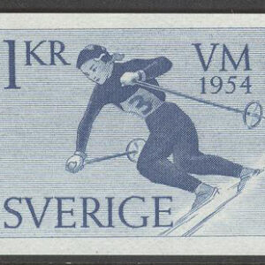 Sverige – F  455 x 5 VM på skidor 1954, 1 kr blå, 5-strip kpl **
