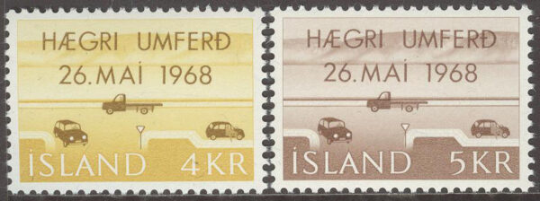 Island - F  456-457 Högertrafiken 1968, 2 kpl **