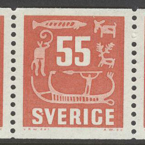 Sverige – F  459 x 5 Hällristningar, 55 öre röd, 5-strip kpl **