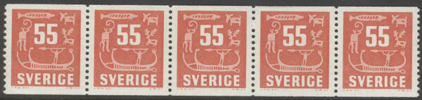 Sverige - F  459 x 5 Hällristningar, 55 öre röd, 5-strip kpl **