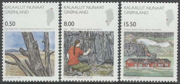 Grönland - F  459-461 Vetenskap II bla Oldest Mountains, serie 3 kpl **