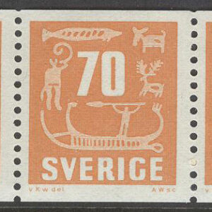 Sverige – F  462 x 5 Hällristningar, 70 öre orange, 5-strip kpl **