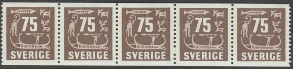 Sverige - F  463 x 5 Hällristningar, 75 öre brun, 5-strip kpl **