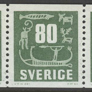 Sverige – F  464 x 5 Hällristningar, 80 öre grön, 5-strip kpl **