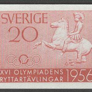 Sverige – F  478 A x 5 Ryttarolympiaden 1956, 20 öre röd, 5-strip kpl **