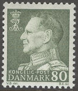 Danmark – F  485 Frederik IX 80 öre grön **
