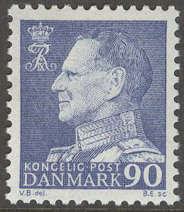 Danmark – F  486 Frederik IX 90 öre blå **