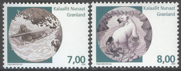 Grönland - F  488-489 Nordisk mytologi III - Kajak & Isbjörn, serie 2 kpl **