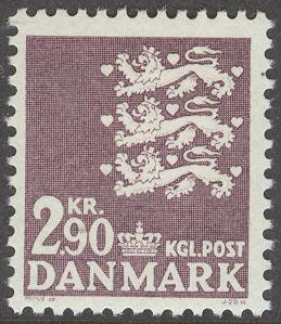 Danmark – F  493 Lilla Riksvapnet 2,90 kr violett **