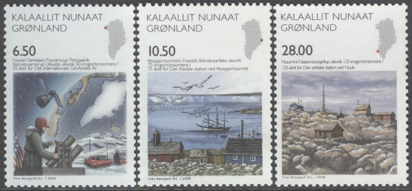 Grönland - F  495-497 Vetenskap IV bla Forskningsstationer - Fartyg, serie 3 kpl **