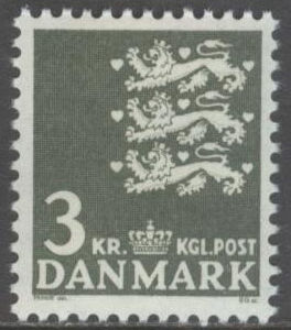 Danmark – F  509 Lilla Riksvapnet 3,00 kr grönsvart **