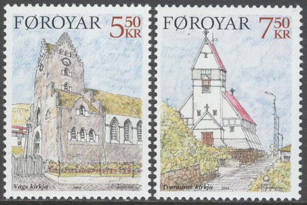 Färöarna - F  511-512 Jul 2004 - Kyrkor bla Vágur kyrka, serie 2 kpl **