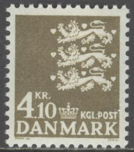 Danmark – F  525 Lilla Riksvapnet 4,10 kr olivbrun **
