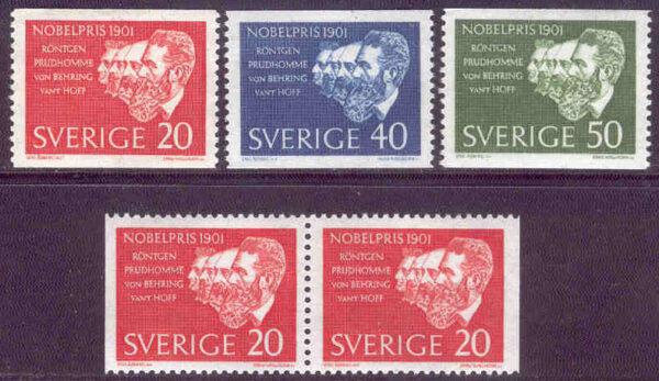 Sverige - F  529-531 Nobelpristagare 1901, 5 kpl **