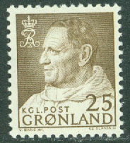 Grönland – F   53 Frederik IX i anorak 25 öre brun **