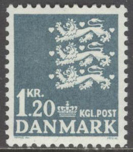 Danmark – F  538 Lilla Riksvapnet 1,20 kr blågrön **