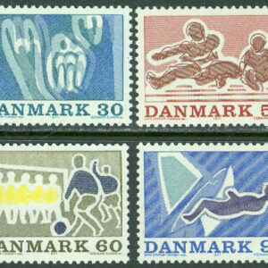 Danmark – F  539-542 Sport, siming, häcklöpning, fotboll, segling, 4 kpl **