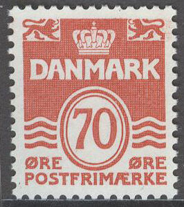 Danmark – F  550b Våglinjetyp utan hjärtan 70 öre röd **