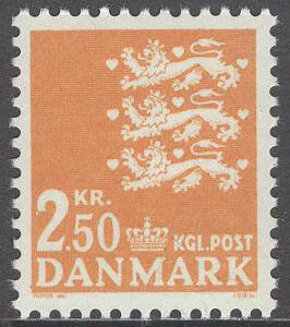 Danmark – F  551 Lilla Riksvapnet 2,50 kr orange **