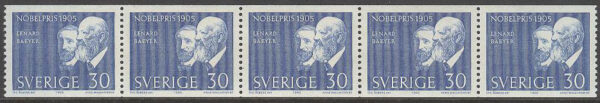 Sverige - F  570 A x 5 Nobelpristagare 1905, 5-strip kpl **