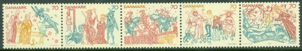 Danmark - F  575-579 Kyrkmålningar, 5-strip kpl **