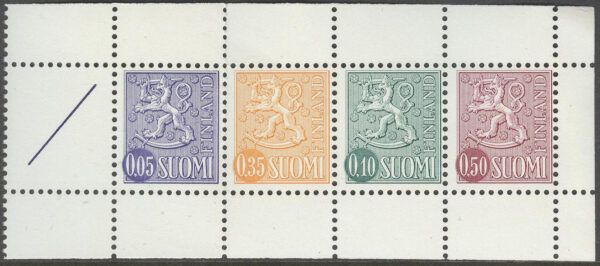 Finland - F  575O, 749, 560 ,751 Lejontyp m/63. 4-strip kpl **