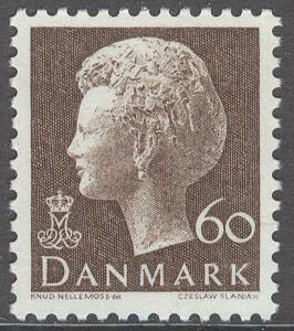 Danmark – F  582 Drottning Margrethe. Typ I 60 öre brun **