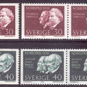 Sverige – F  593-594 Nobelpristagare 1906, 6 kpl **