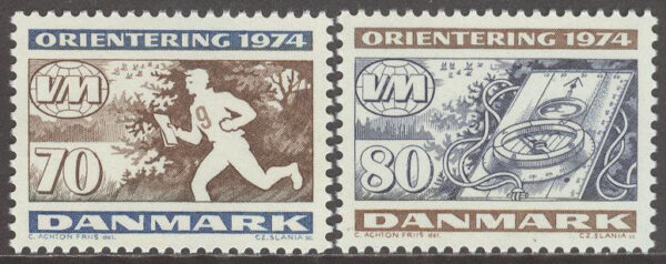 Danmark - F  598-599 VM i orientering 1974, 2 kpl **