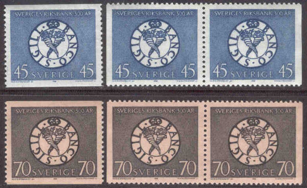 Sverige - F  624-625 Sveriges Riksbank 300 år, 6 kpl **