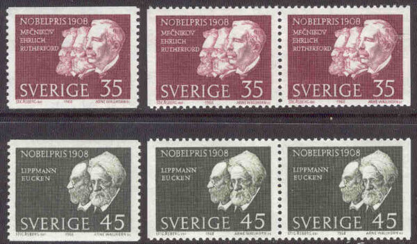 Sverige - F  647-648 Nobelpristagare 1908, 6 kpl **