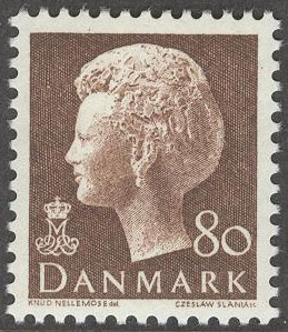 Danmark – F  647 Drottning Margrethe. Typ I 80 öre brun **