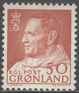 Grönland – F   65 Frederik IX i anorak 50 öre röd **