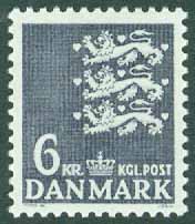 Danmark – F  650 Lilla Riksvapnet 6.00 kr olivbrun  **
