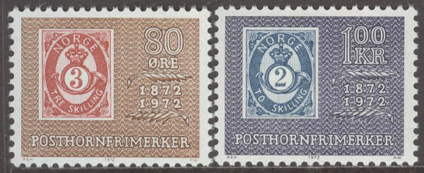 Norge - F  669-670 Posthornsfrimärkena 100 år - Frimärke på Frimärke, 2 kpl **