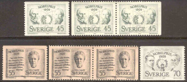 Sverige - F  681-683 Nobelpristagare 1909, 7 kpl **