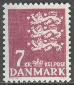 Danmark – F  684 Lilla riksvapnet 7,00 kr rödlila **