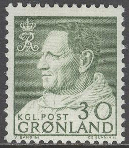 Grönland – F   71 Frederik IX i anorak 30 öre grön **