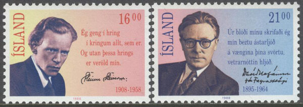 Island - F  717-718 Kända Islänningar bla D Stefansson - Diktare, 2 kpl **