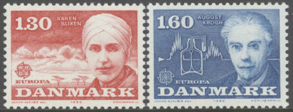 Danmark - F  724-725 Europa CEPT 1980 Berömda personer, 2 kpl **
