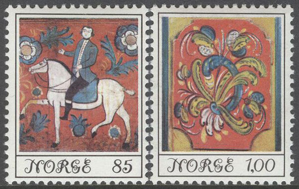 Norge - F  726-727 Norsk folkkonst - Rosenmålning, 2 kpl **