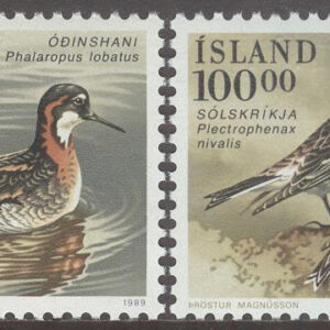 Island – F  734-735 Fåglar IV Smalnäbbad simsnäppa och Snösparvar, 2 kpl **