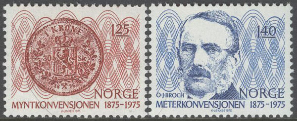 Norge - F  736-737 Mynt- och Meterkonventionen 100 år, 2 kpl **