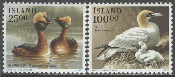 Island - F  775-776 Fåglar VI Svarthakedopping och Havssula, 2 kpl **