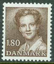 Danmark – F  779 Drottning Margrethe, Typ II, 1,80 kr mörkbrun **