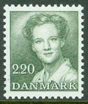 Danmark – F  802 Drottning Margrethe, Typ II, 2.20 kr mörkgrön **