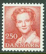 Danmark – F  803 Drottning Margrethe, Typ II, 2.50 kr brunröd **