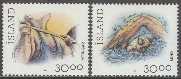 Island - F  832-833 Sport V - Tyngdlyftning & Simning, serie 2 kpl **